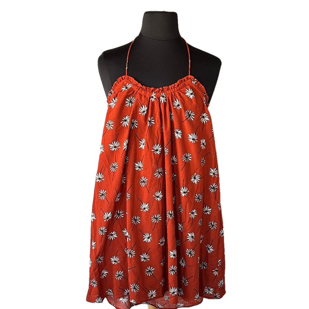 Madewell Beach Red Orange and White Floral Halter Sundress Cover up NWT